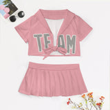 Custom Light Pink Gray Cheerleading Uniform Set
