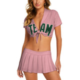 Custom Light Pink Green Cheerleading Uniform Set