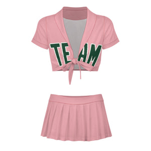 Custom Light Pink Green Cheerleading Uniform Set