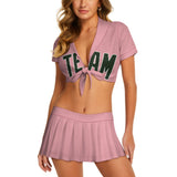 Custom Light Pink Dark Green Cheerleading Uniform Set