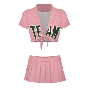 Custom Light Pink Dark Green Cheerleading Uniform Set