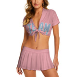 Custom Light Pink Light Blue Cheerleading Uniform Set