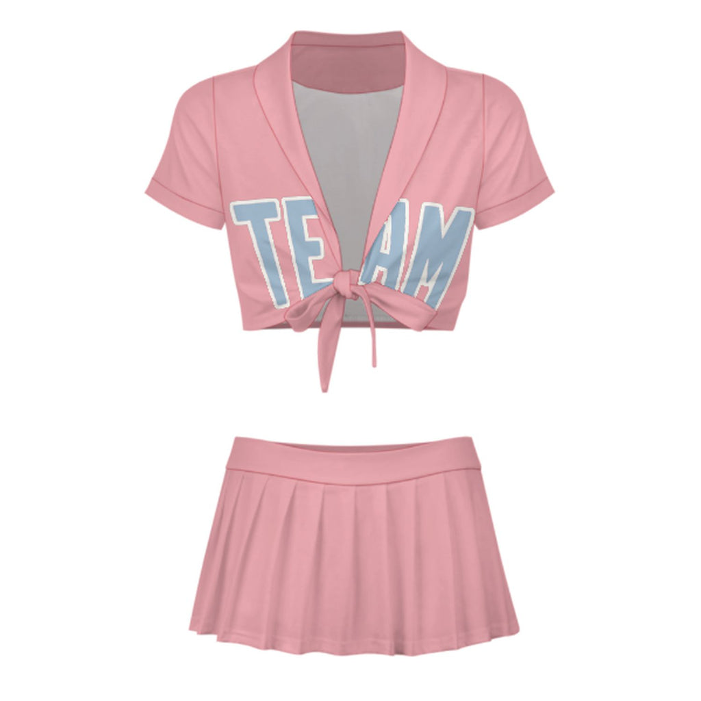 Custom Light Pink Light Blue Cheerleading Uniform Set