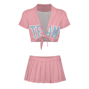Custom Light Pink Light Blue Cheerleading Uniform Set
