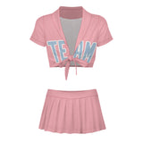 Custom Light Pink Light Blue Cheerleading Uniform Set