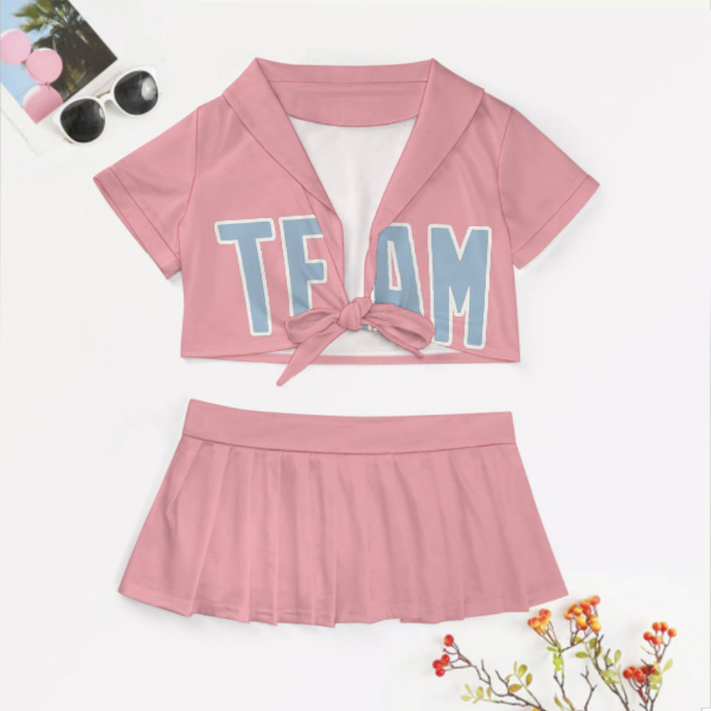 Custom Light Pink Light Blue Cheerleading Uniform Set