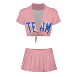 Custom Light Pink Sky Blue Cheerleading Uniform Set