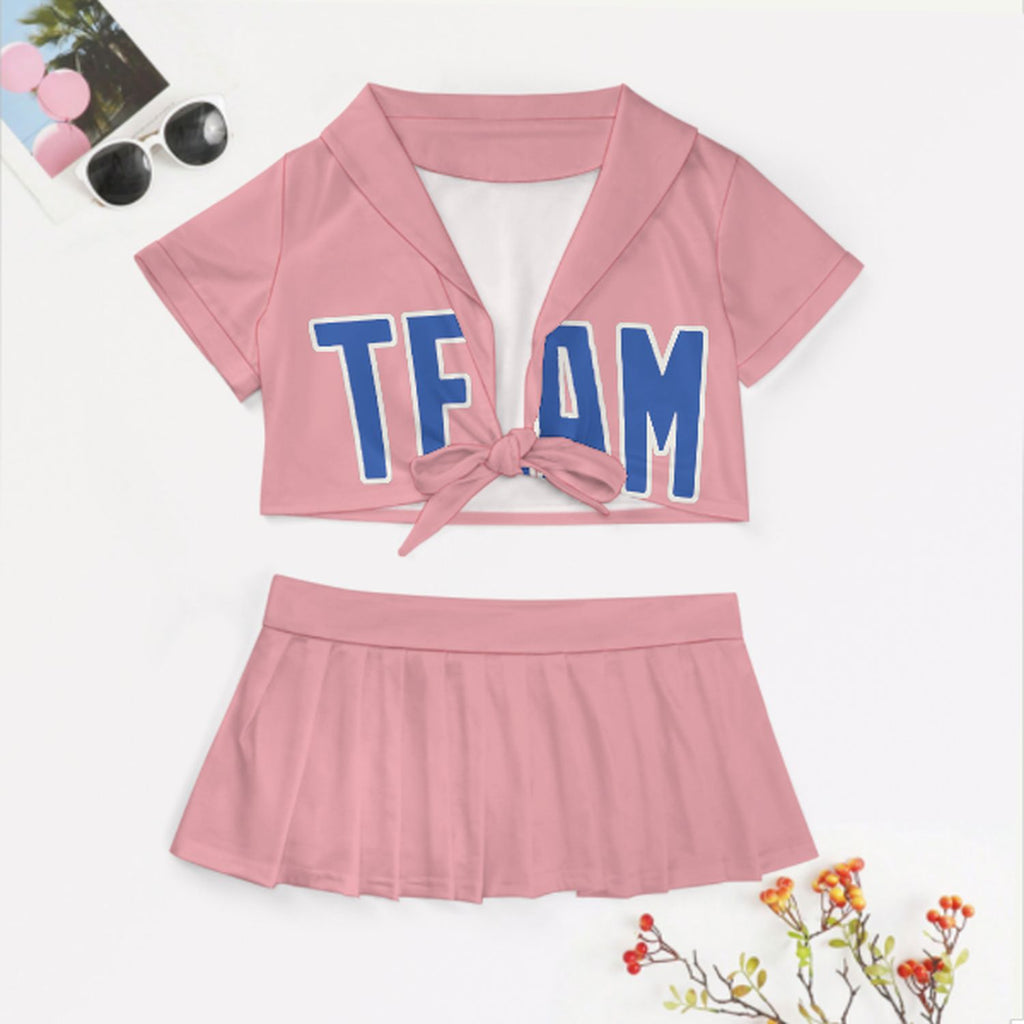 Custom Light Pink Sky Blue Cheerleading Uniform Set