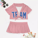 Custom Light Pink Sky Blue Cheerleading Uniform Set