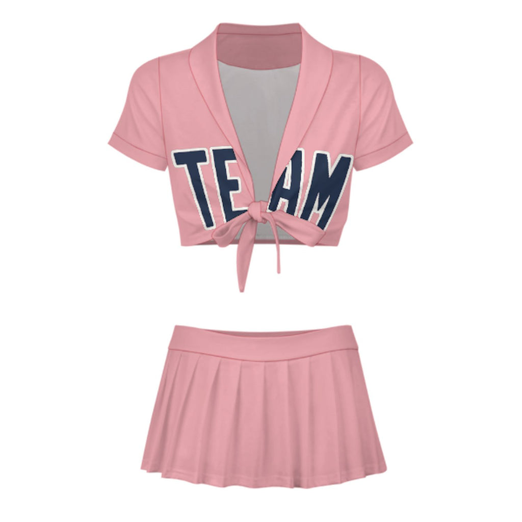 Custom Light Pink Blue Cheerleading Uniform Set