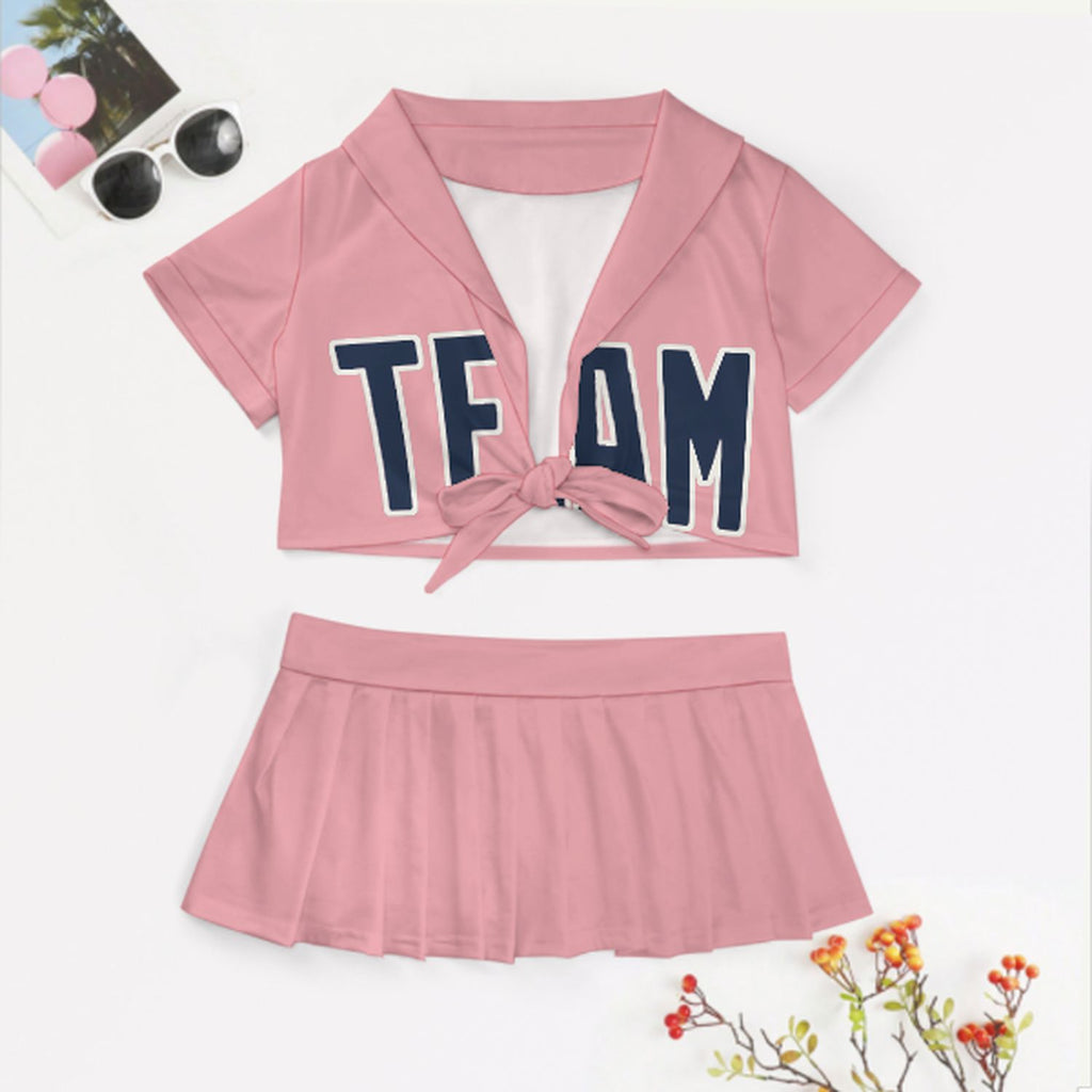 Custom Light Pink Blue Cheerleading Uniform Set