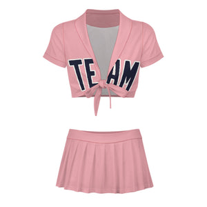 Custom Light Pink Navy Cheerleading Uniform Set