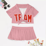 Custom Light Pink Orange Red Cheerleading Uniform Set