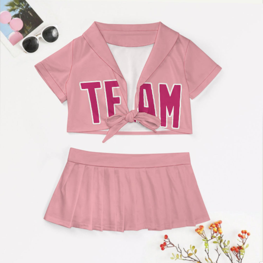 Custom Light Pink Pink Cheerleading Uniform Set