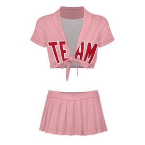 Custom Light Pink Red Cheerleading Uniform Set