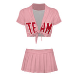 Custom Light Pink Red Cheerleading Uniform Set