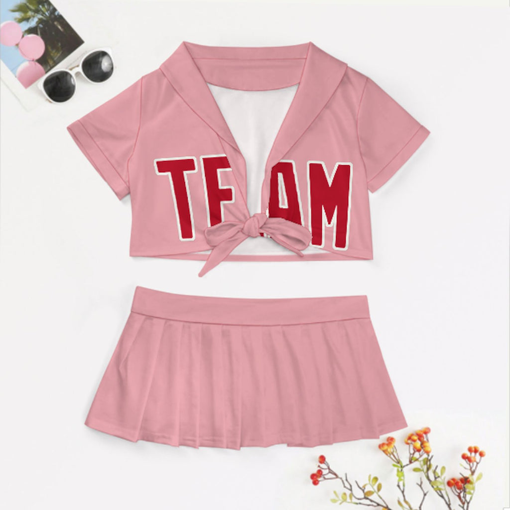 Custom Light Pink Red Cheerleading Uniform Set