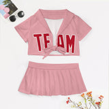 Custom Light Pink Red Cheerleading Uniform Set