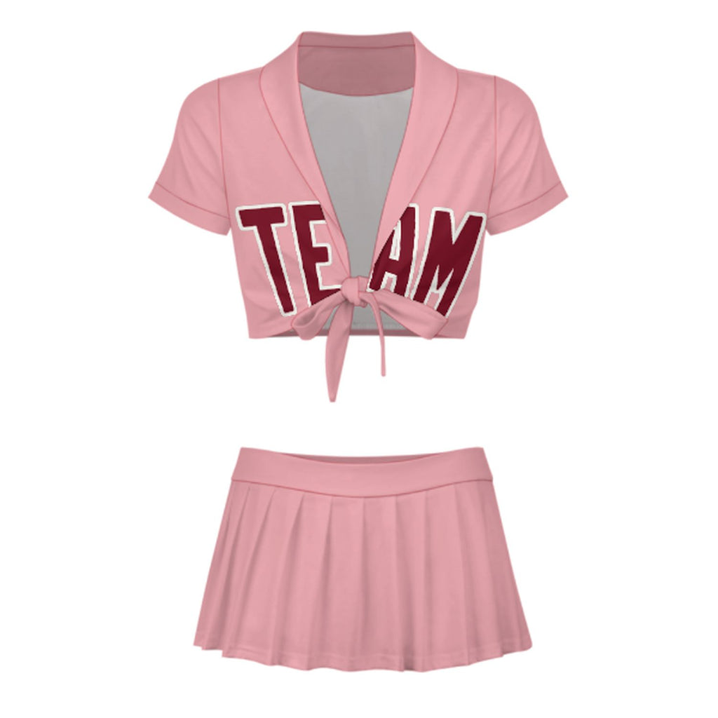 Custom Light Pink Crimson Red Cheerleading Uniform Set