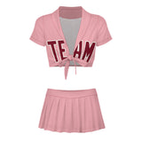 Custom Light Pink Crimson Red Cheerleading Uniform Set