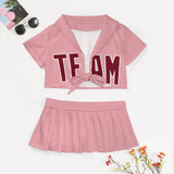 Custom Light Pink Crimson Red Cheerleading Uniform Set