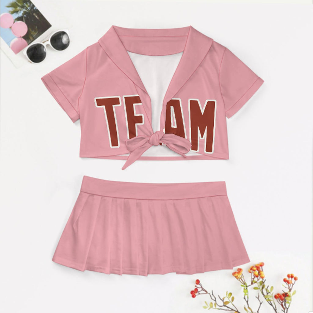 Custom Light Pink Coral Red Cheerleading Uniform Set