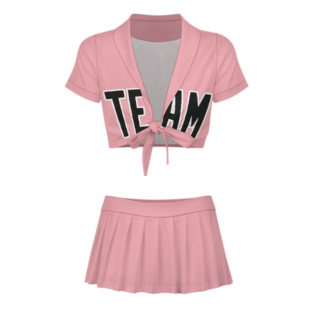 Custom Light Pink Black Cheerleading Uniform Set