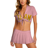 Custom Light Pink Yellow Cheerleading Uniform Set