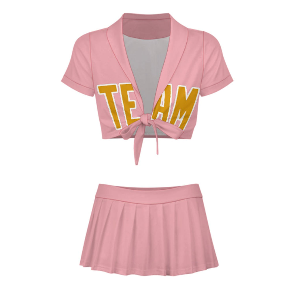 Custom Light Pink Yellow Cheerleading Uniform Set