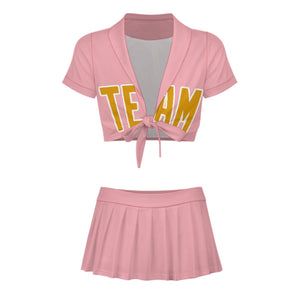 Custom Light Pink Yellow Cheerleading Uniform Set