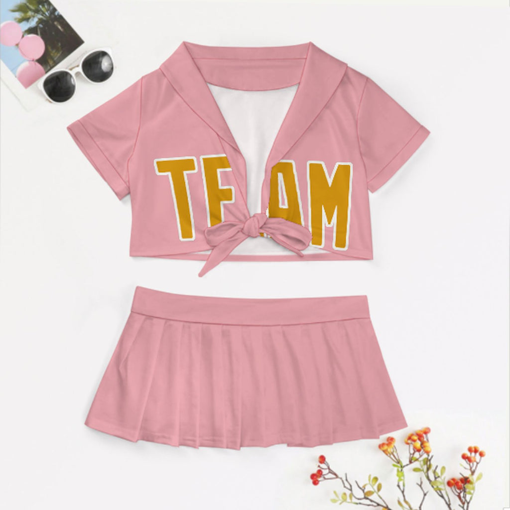 Custom Light Pink Yellow Cheerleading Uniform Set
