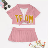 Custom Light Pink Yellow Cheerleading Uniform Set