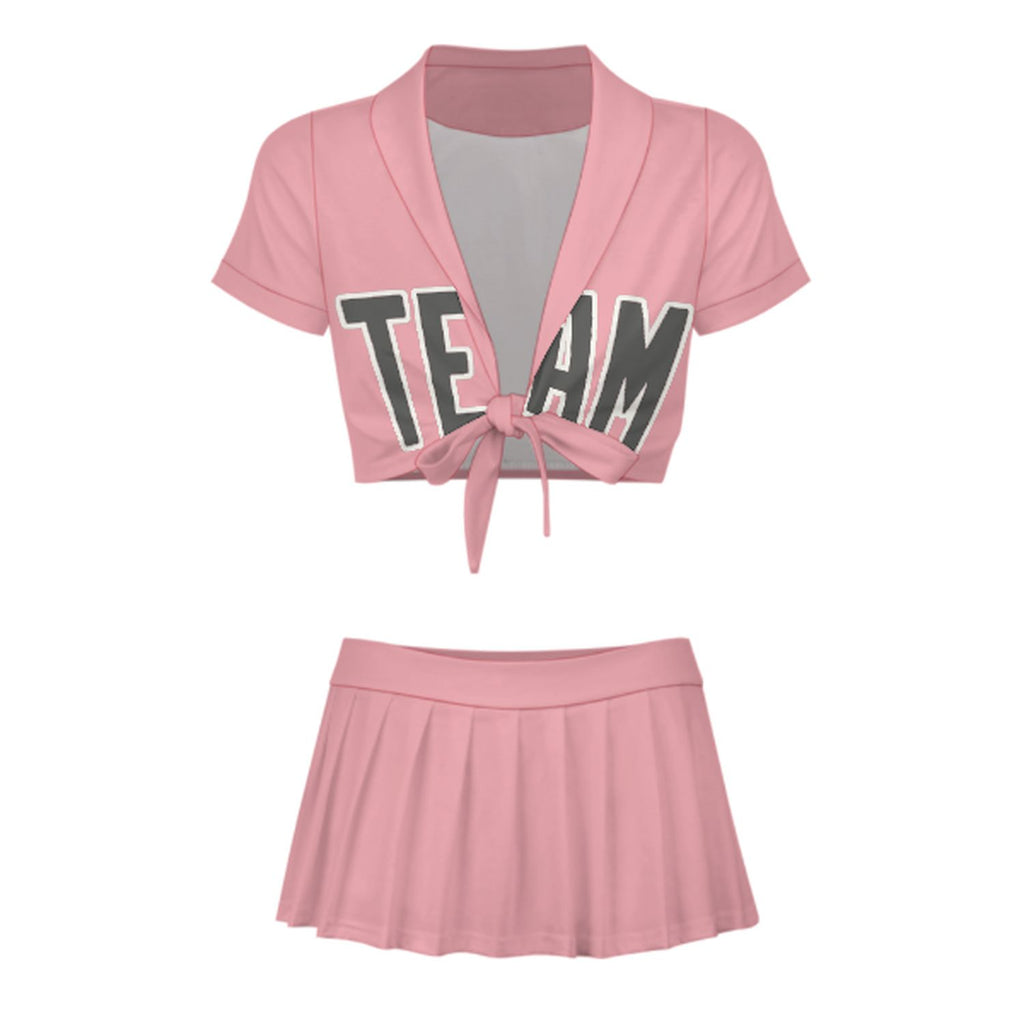 Custom Light Pink Dark Grey Cheerleading Uniform Set