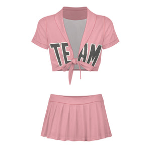Custom Light Pink Dark Grey Cheerleading Uniform Set