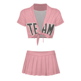 Custom Light Pink Dark Grey Cheerleading Uniform Set
