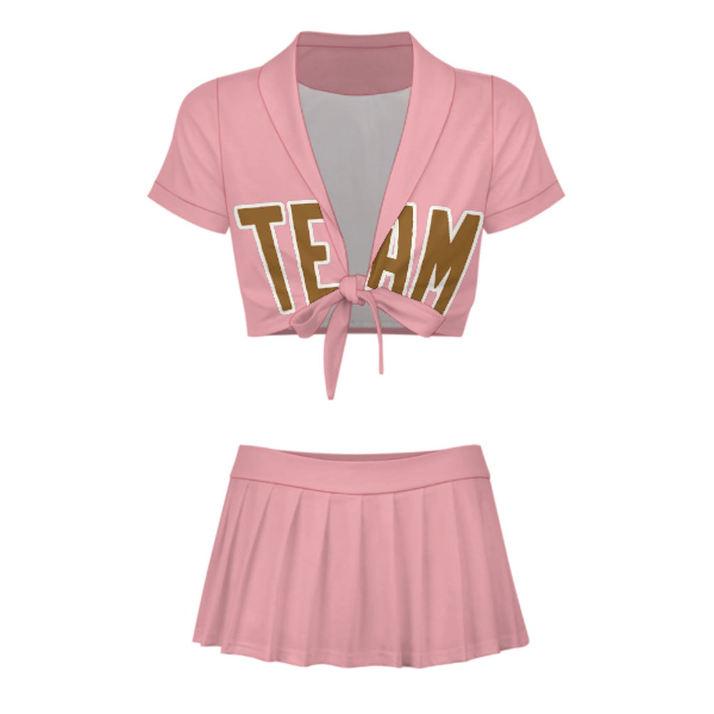 Custom Light Pink Khaki Cheerleading Uniform Set