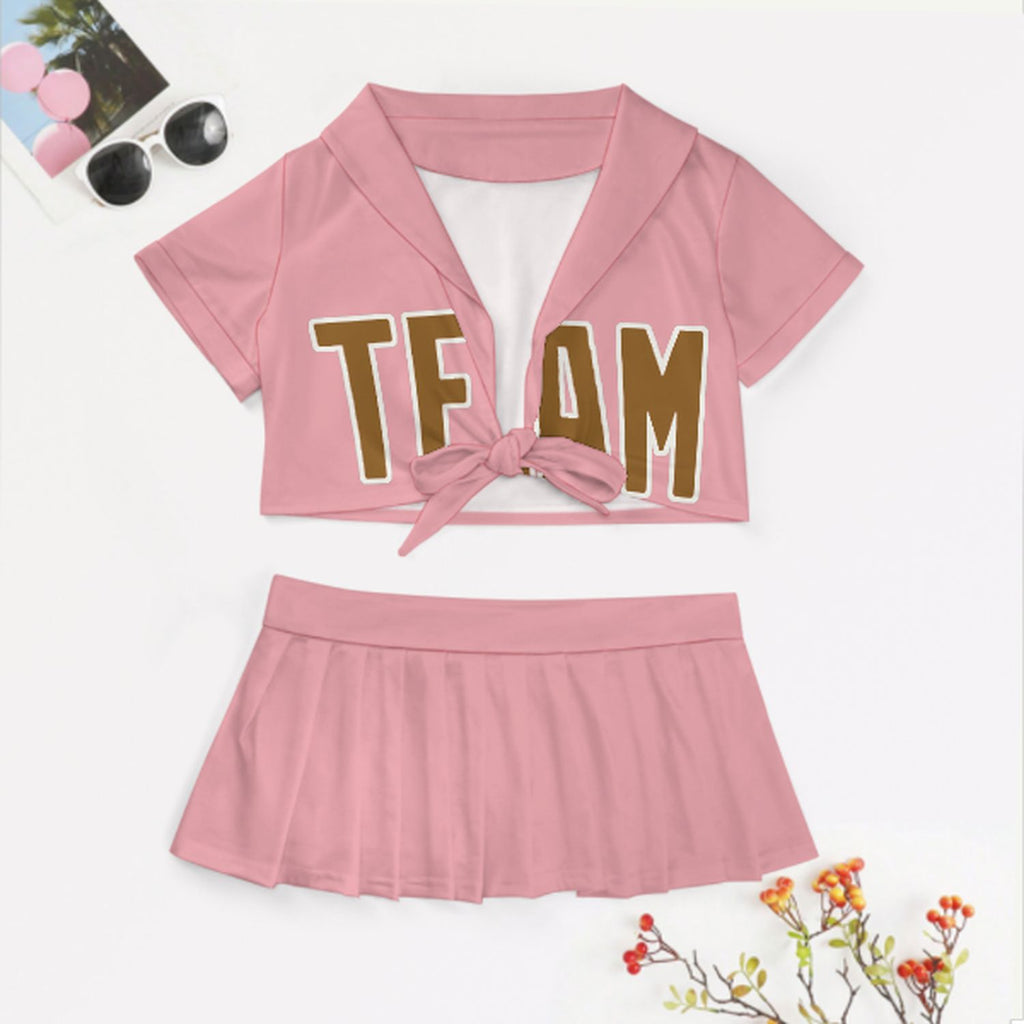 Custom Light Pink Khaki Cheerleading Uniform Set