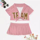 Custom Light Pink Khaki Cheerleading Uniform Set
