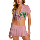 Custom Light Pink Emerald Green Cheerleading Uniform Set