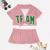 Custom Light Pink Emerald Green Cheerleading Uniform Set