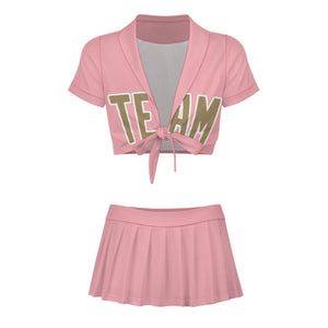 Custom Light Pink Light Khaki Cheerleading Uniform Set