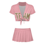 Custom Light Pink Light Khaki Cheerleading Uniform Set