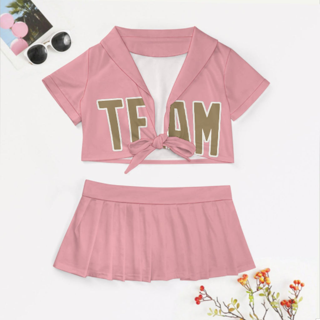 Custom Light Pink Light Khaki Cheerleading Uniform Set