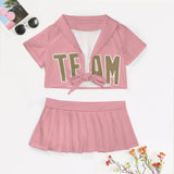 Custom Light Pink Light Khaki Cheerleading Uniform Set