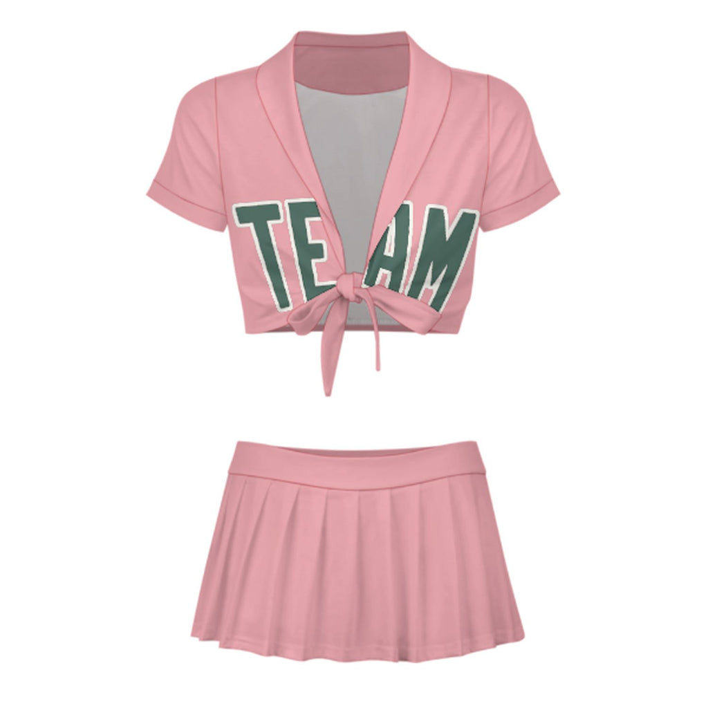 Custom Light Pink Blue Green Cheerleading Uniform Set
