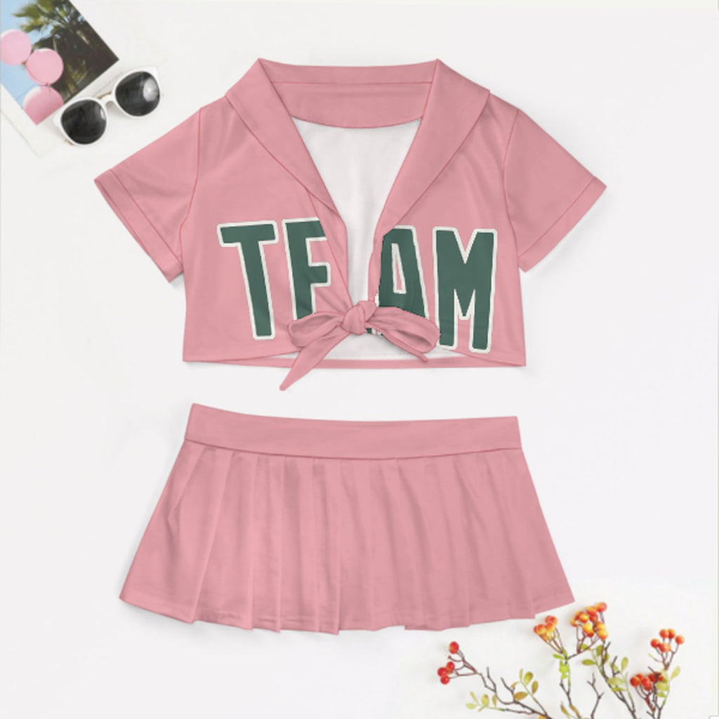 Custom Light Pink Blue Green Cheerleading Uniform Set
