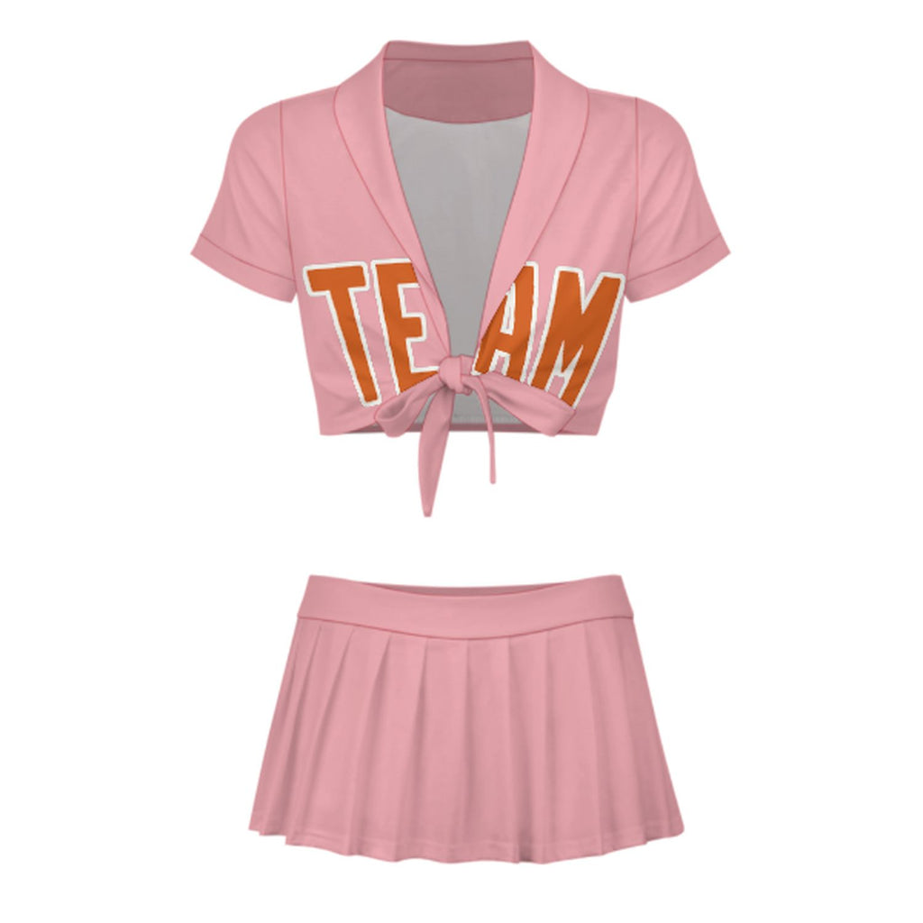Custom Light Pink Orange Cheerleading Uniform Set