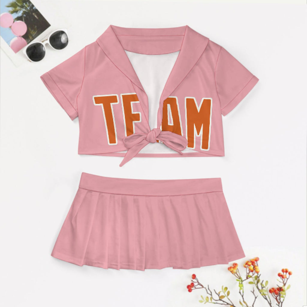 Custom Light Pink Orange Cheerleading Uniform Set