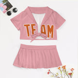 Custom Light Pink Orange Cheerleading Uniform Set
