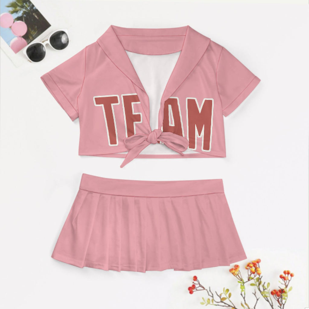 Custom Light Pink Copper Rose Cheerleading Uniform Set